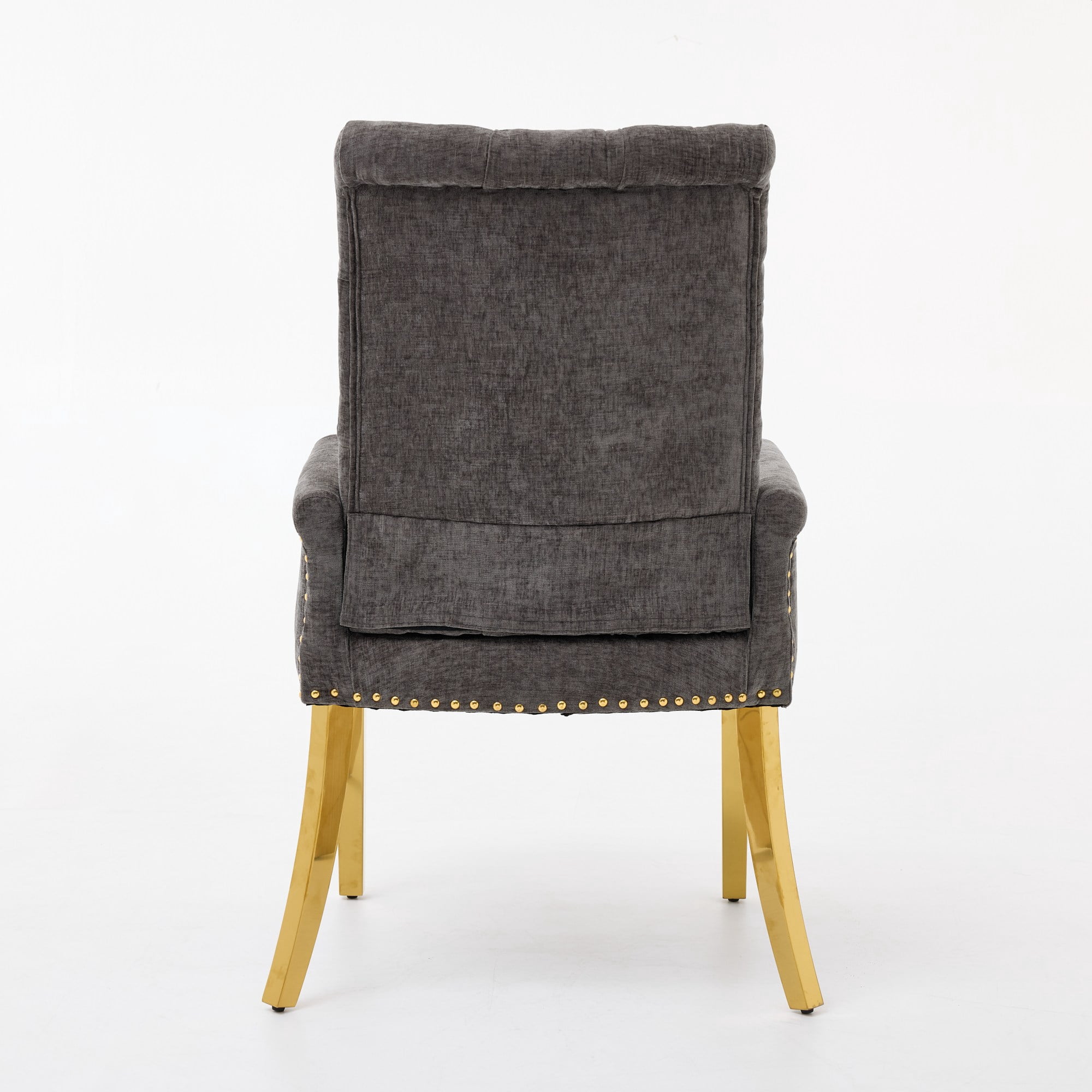 GARITIN Upholstered Dining Chair with Arms, Tufted Button High Back Accent Chair with Nailhead Trim and Stainless Steel Legs, Gray