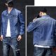thumbnail image 3 of Abrigo vaquero para hombre con bordado, chaqueta vaquera para hombre, con agujeros azules rotos, talla L, holgado, lavado, elegante, caliente, Y2k, bajo coste, desgastado, 3 of 5