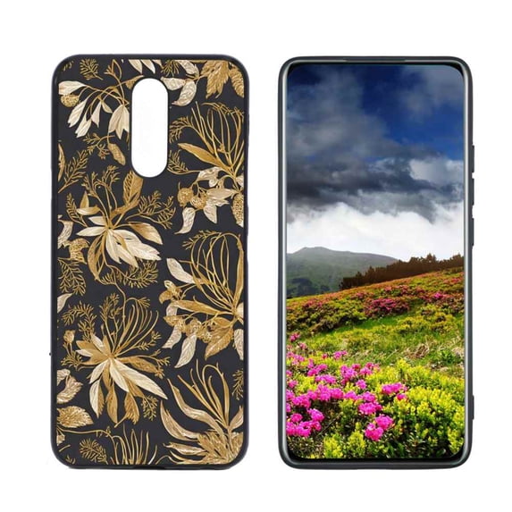 Botanical-Gold-Floral-38 Phone Case, Degined for LG K12 Plus Case Men Women, Flexible Silicone Shockproof Case for LG K12 Plus