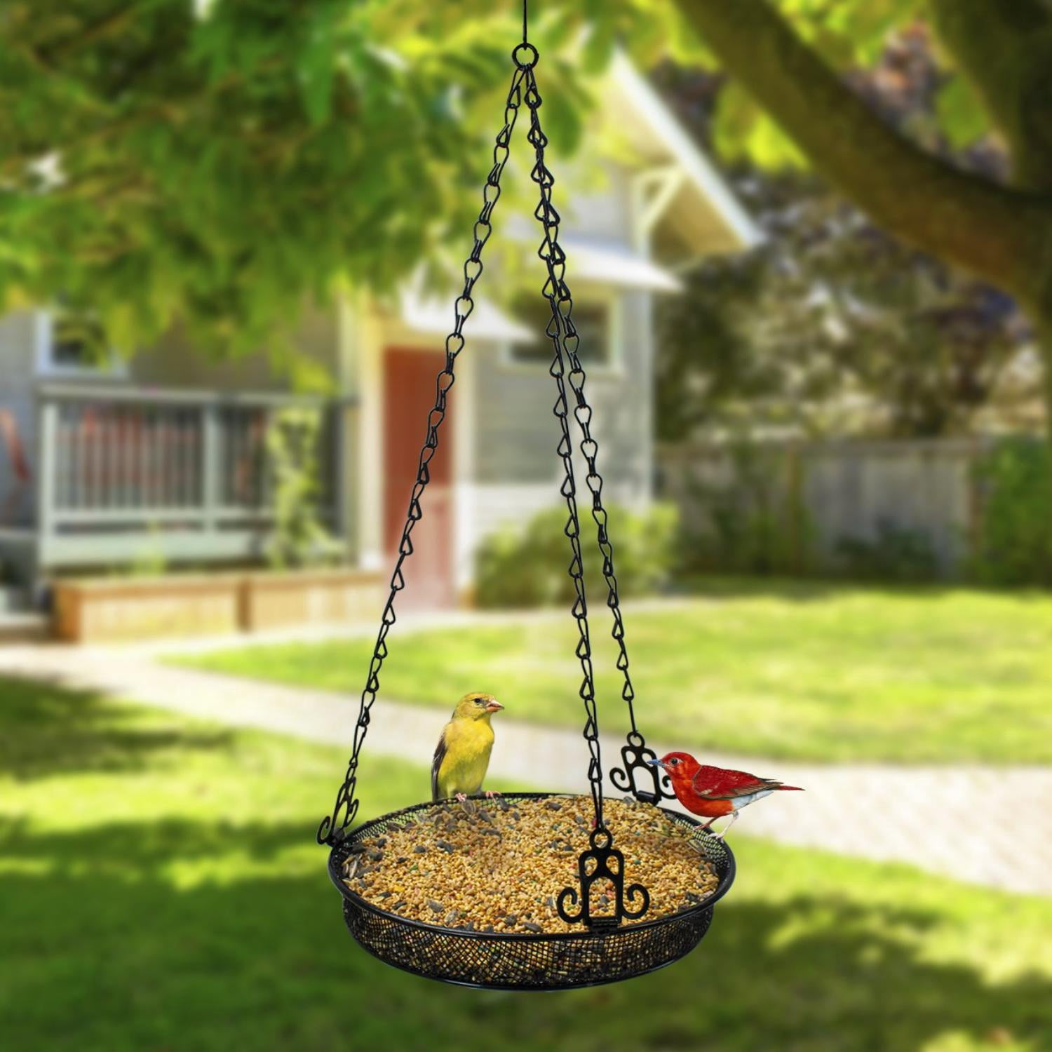 Sorbus Black Hanging Bird Feeder Tray, Outdoor Seed Tray for Backyard Garden Birds
