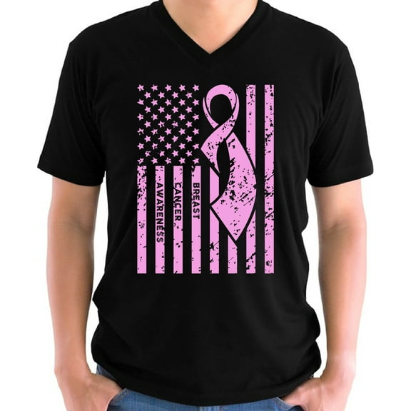 Breast Cancer Awareness TShirt for Men Awareness Mens V-Neck T-Shirt - S M L XL 2XL Graphic Tee - Pink Ribbon Gift Shirt for Him