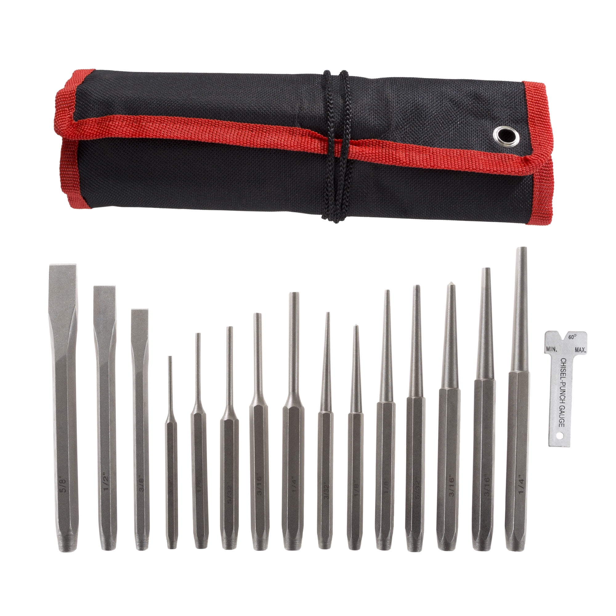 Punch And Chisel Set, 16 Pieces- Includes Taper Punches, Cold Chisels, Pin Punches, Center Punches, Chisel Gauge, and Storage Case- By Stalwart