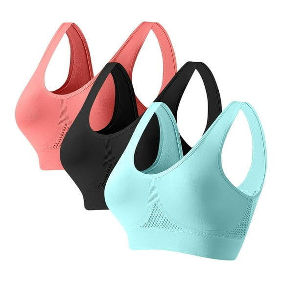 SYMOID Womens 3-Pack Seamless Racerback Sports Bras - Sky Blue, Breathable 100% Polyester, Inclusive Sizes (S-XXXXXL), All-Day Comfort for Workouts & Everyday Wear,Size 4XL