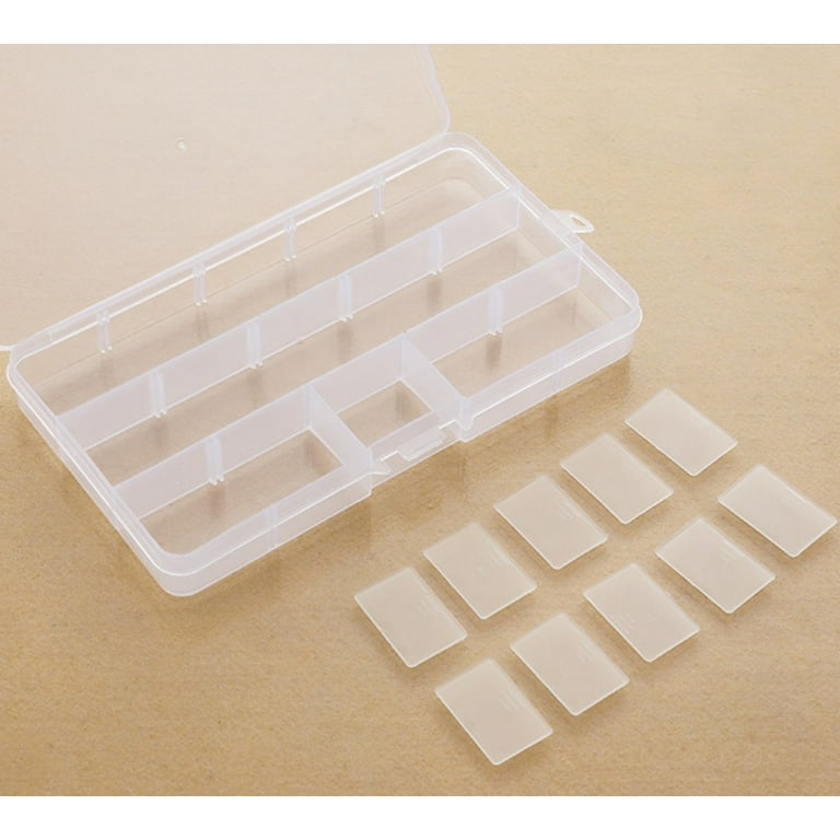 2 Pack Jewelry Organizer, Small Transparent Plastic Bead Organizers(15  Grids) with Movable Dividers Earring Storage Containers Bead Holders,  6.81*3.85*0.9 inch 