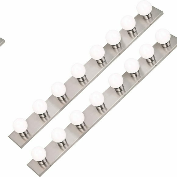 Hollywood Glam 8-Light Vanity Strip - Brushed Nickel Finish for Bedroom, Bathroom, Dressing Room, Makeup Studio - Salon-Grade 48 Fixture (2 Pack)