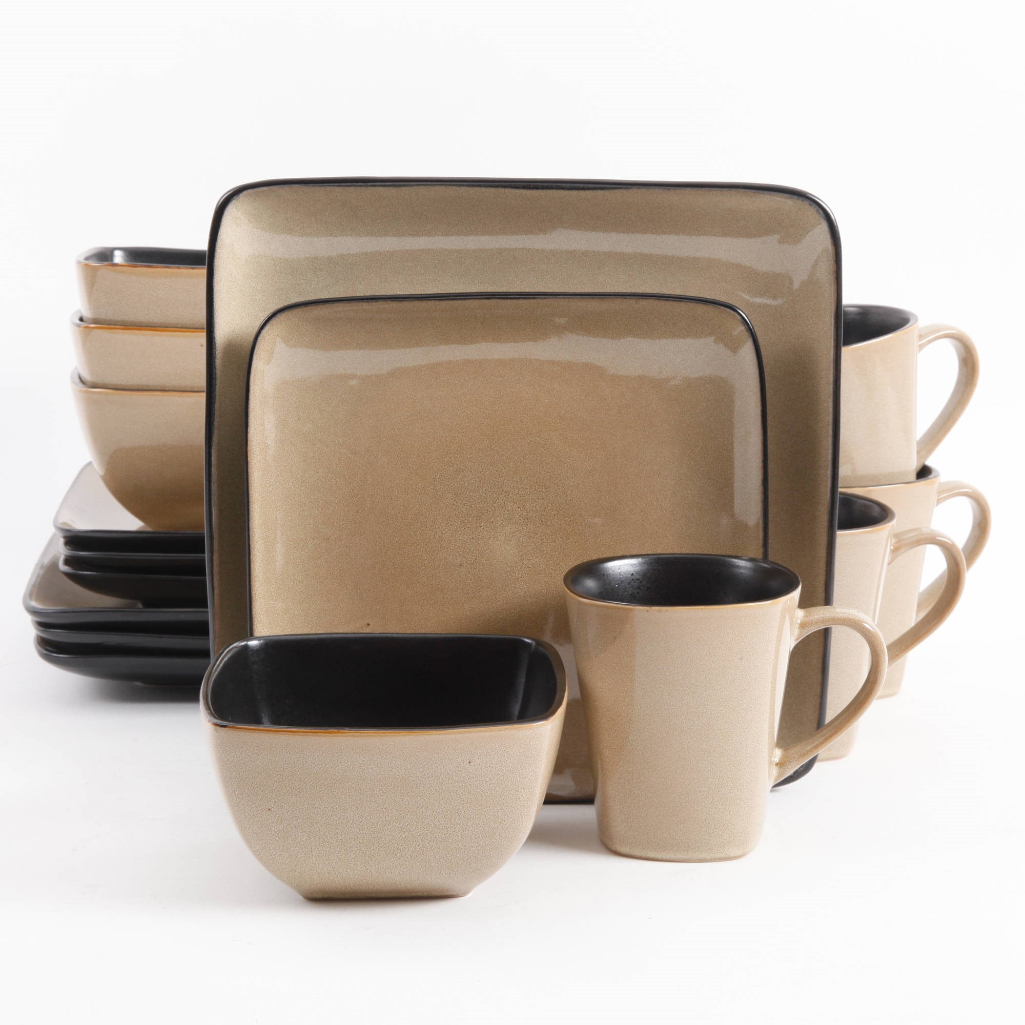 Taupe Mugs Set Of 4 Stoneware Dinnerware Plates Bowls Crockery Serve New