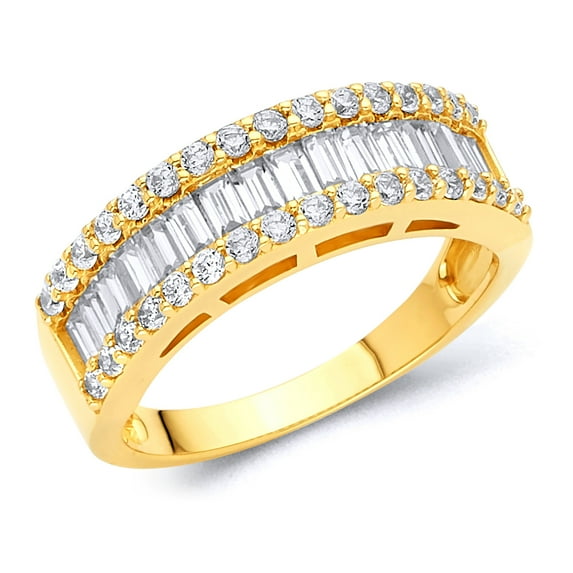Wellingsale Ladies Solid 14k Yellow Gold Polished CZ Cubic Zirconia Wedding Band - Size 7