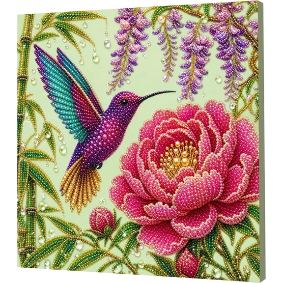 DIY Bamboo Forest Hummingbird Pearl Diamond Painting Art Kit with Frame | Pearl Beads Art Craft for Adults Beginner, Gemstone Diamond Dots Beads for Home Wall Decor (8*8inch)