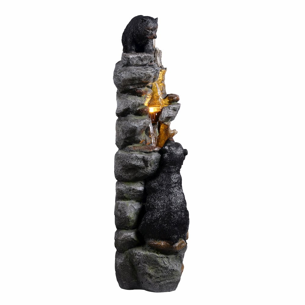 Hi-Line Gift Ltd 79764 37" H Bear Climbing Water Fountain Outdoor W/LEDs