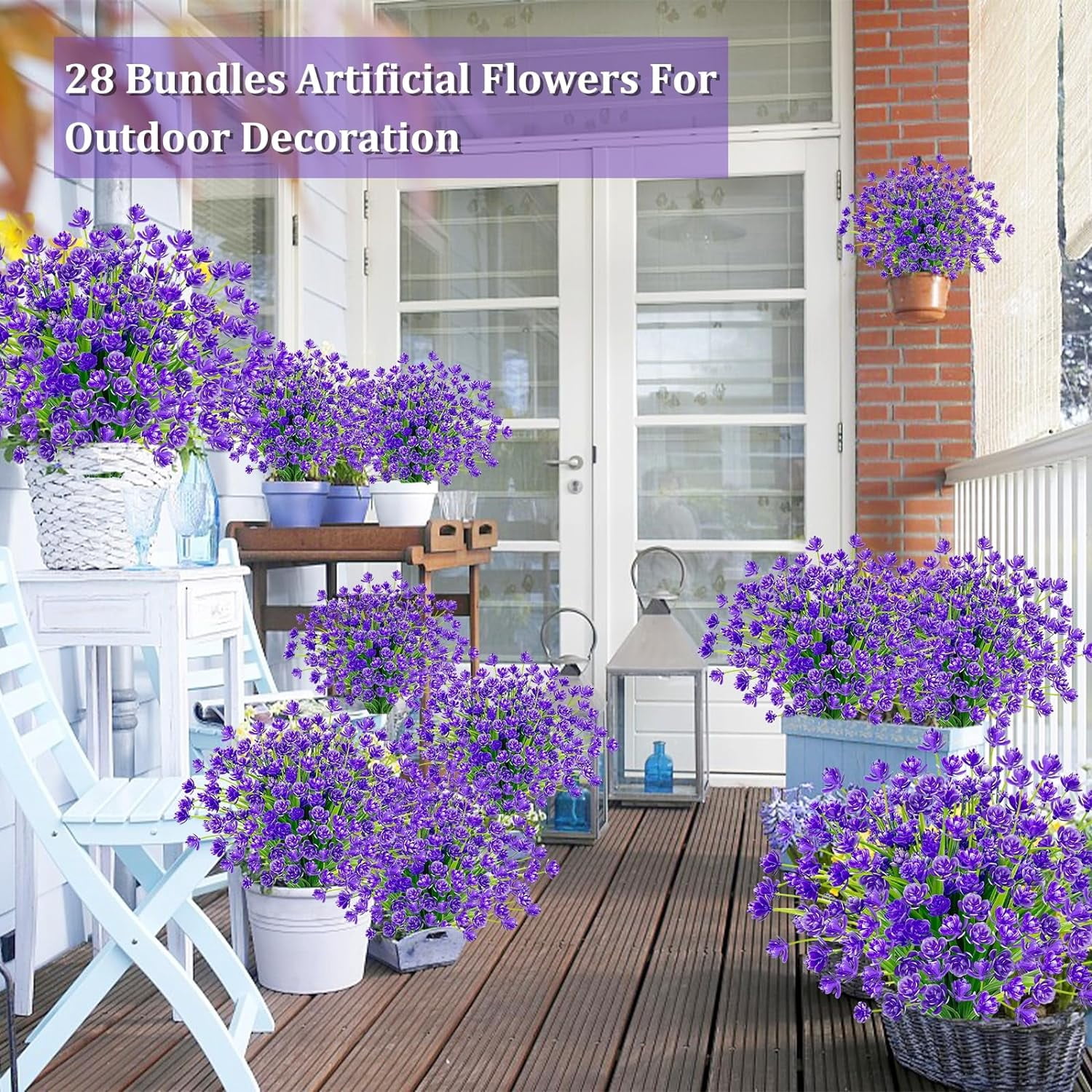 Corn Flower Artificial Flowers for Outdoor UV Resistant Fake Plants, Faux Plastic Flower Artificial Plants for Home Window Box Porch Indoor Cemetery Spring Summer Decor(White)