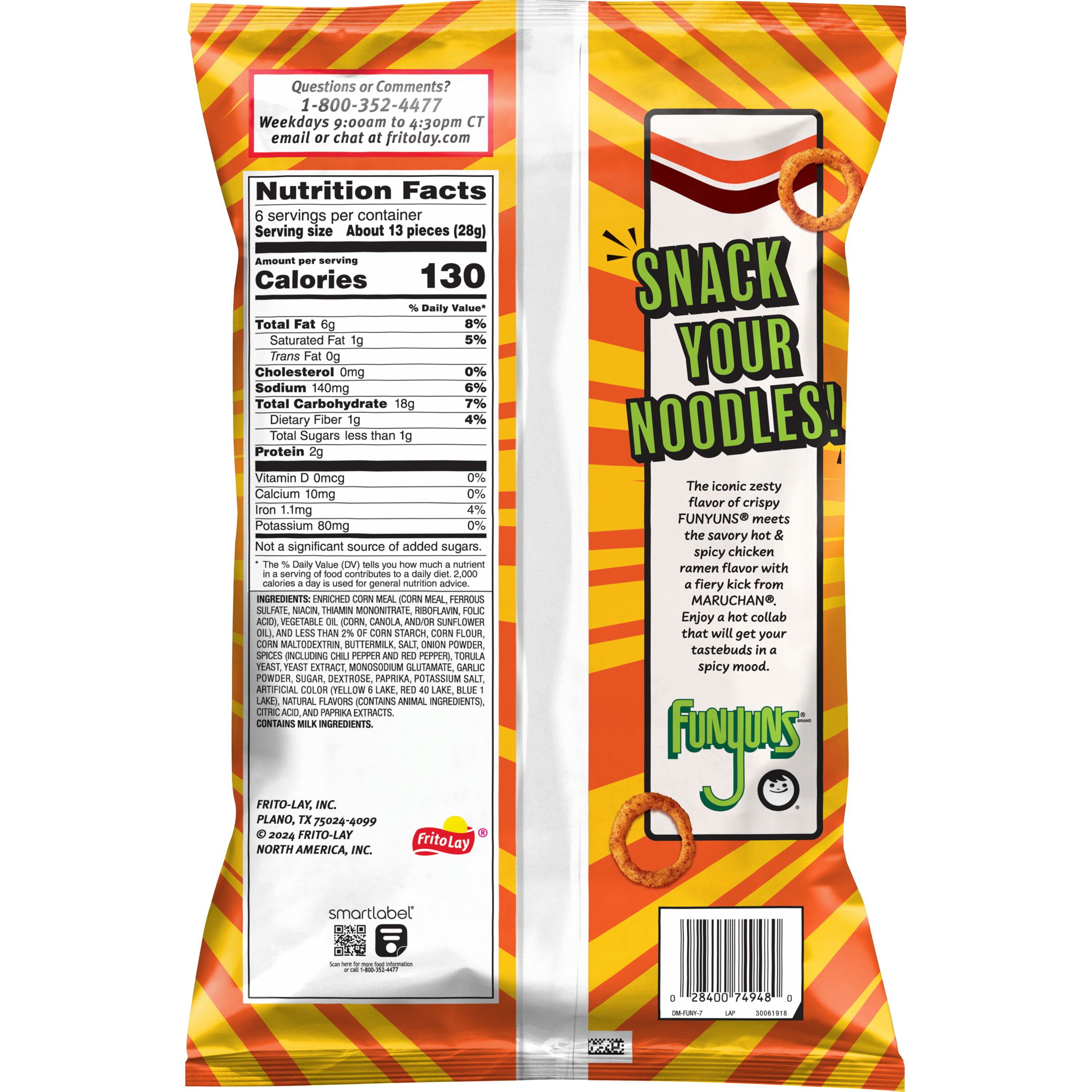 (2 pack) Funyuns Hot & Spicy Chicken Ramen Onion Flavored Rings, 6 oz Single Bag