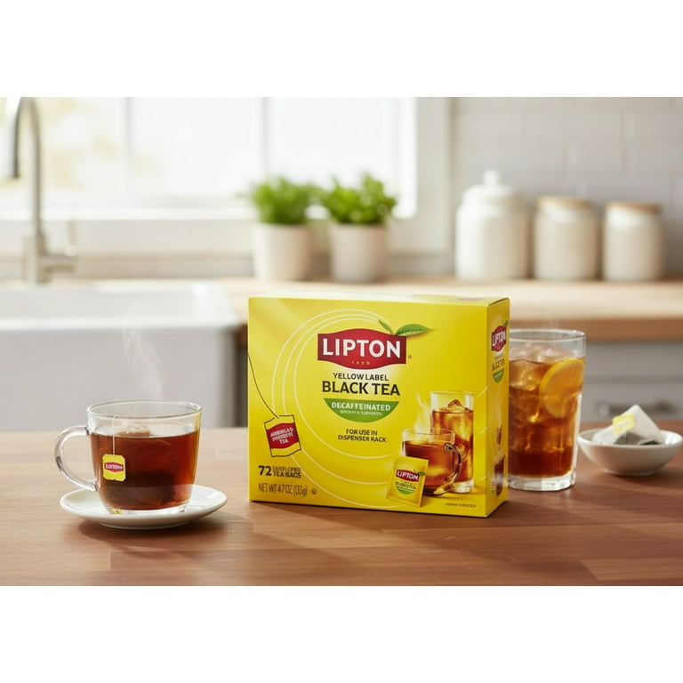 tea Lipton Decaffeinated Black Tea, 72 Ct Tea Bags for Hot or Iced Tea