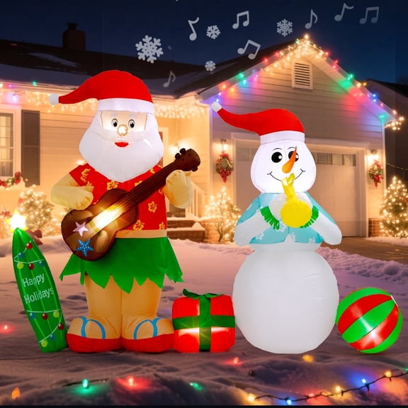 Toiyjofe 8FT Inflatable Santa Claus and Snowman with LED Lights, Christmas Outdoor Yard Decoration with Blower and Stakes