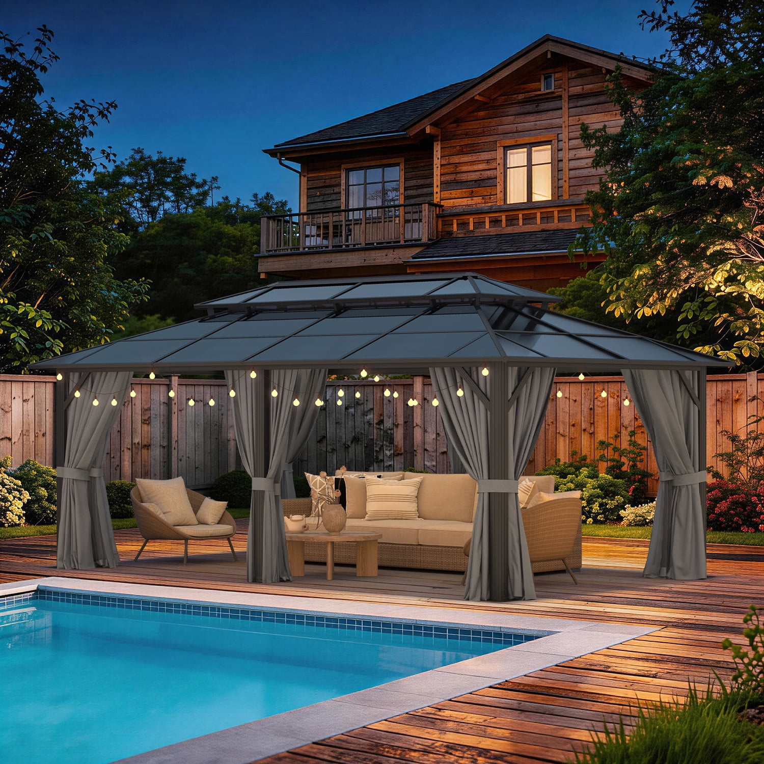 BaPiPro 20x12 FT Outdoor Gazebo, Double Roof Polycarbonate Hardtop, Iron Frame, Black & Gray, UV Protected, Weather Resistant, for Patio Backyard Deck Lawn
