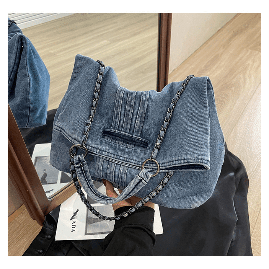 Women's Retro Denim Crossbody Bag – Large Capacity Tote Purse with Adjustable Shoulder Strap and Chain Strap, Perfect for Casual or Everyday Use 44448229