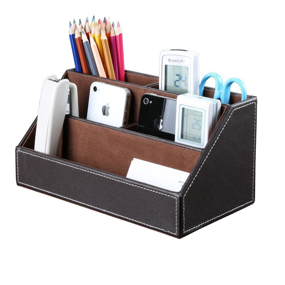 5pcs Desk Organizer And Accessories Set  Pu Leather Office Supplies With Multifunction Desktop Storage Box Tissue Holder Mouse Pad Note Paper Pencil For Brown