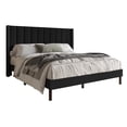 thumbnail image 4 of Home Design Odessa Queen Linen Upholstered Wingback Panel Bed Frame with Vertical Channel Tufting & Nailhead Trim, Black, Easy Assembly, 4 of 12