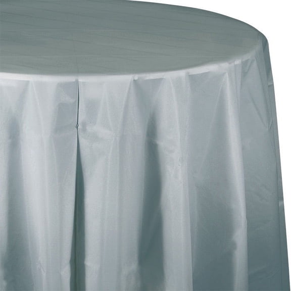 12 Count Bulk Pack Shimmering Silver Round Plastic 82 inch Table Covers