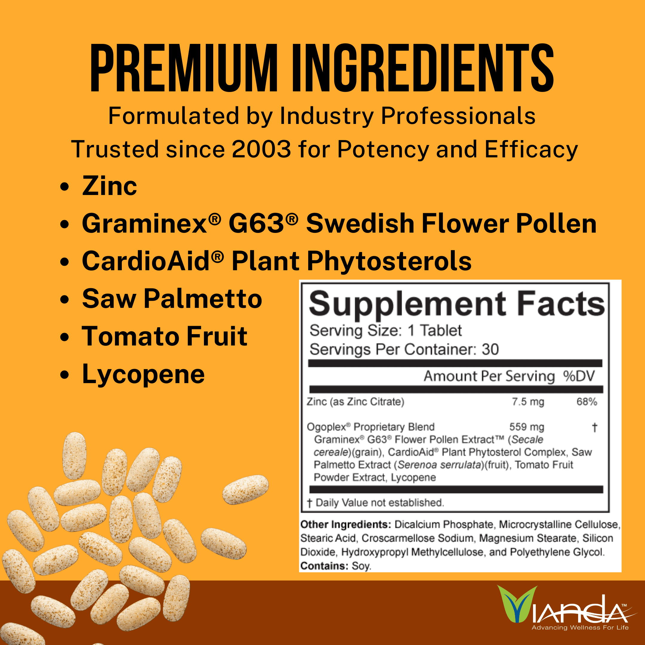 Ogoplex Prostate Health & Urinary Support for Men - Graminex G63 Swedish Flower Pollen, Saw Palmetto, CardioAid Plant Phytosterol Complex, Tomato Fruit, & Lycopene - 30 Tablets (3 Pack)