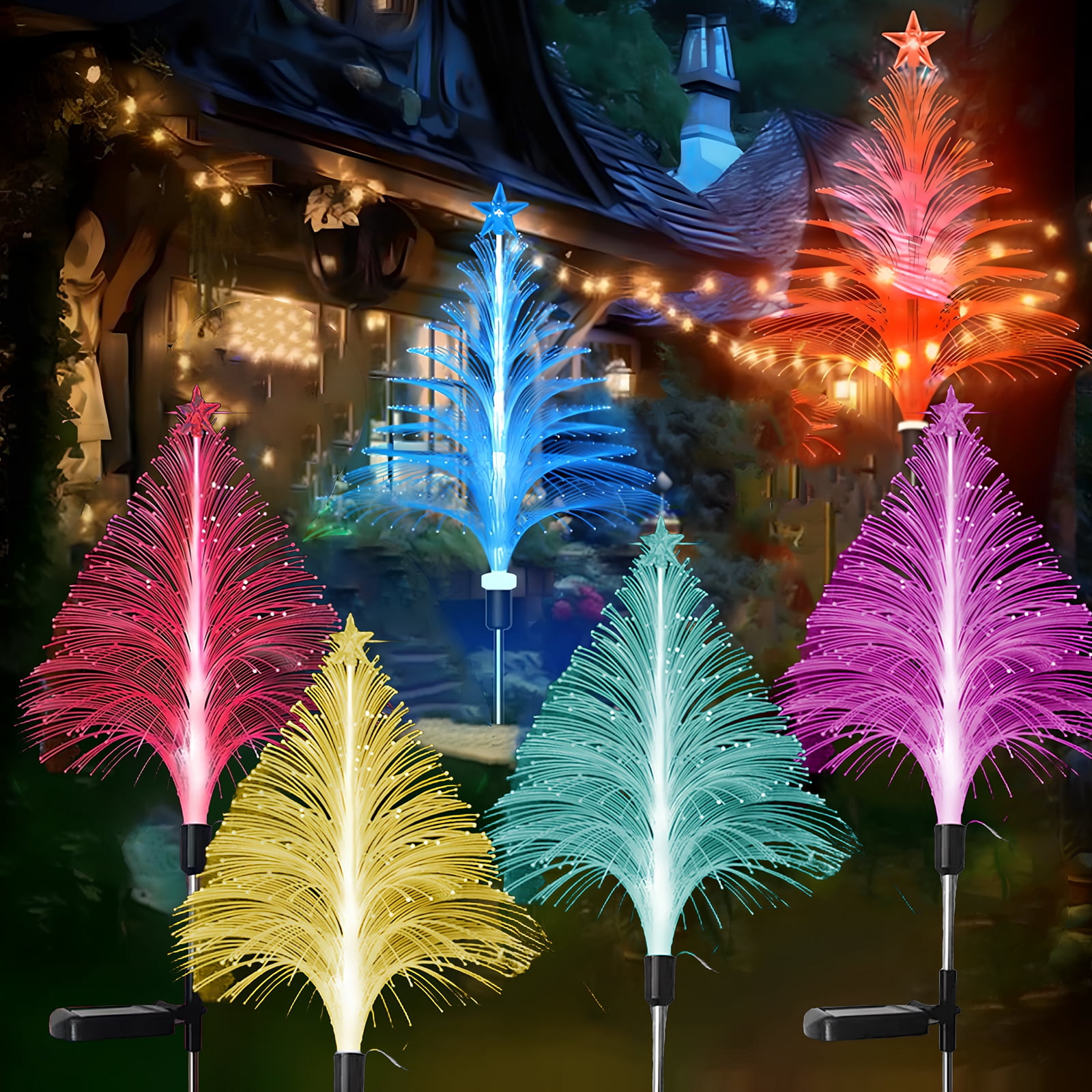 YTKUS 4 Pack Solar Firework Lights Outdoor Waterproof Jellyfish and Star Flower Lights Christmas Garden String Lights for Yard Pathway Walkway Lawn Patio Decoration