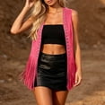 thumbnail image 3 of CaComMARK PI Women's Fringe Vest Tops Vintage Western Classic Faux Suede Leather Open Front Sleeveless Cardigan 70s Cowboy Jacket Hot Pink, 3 of 5