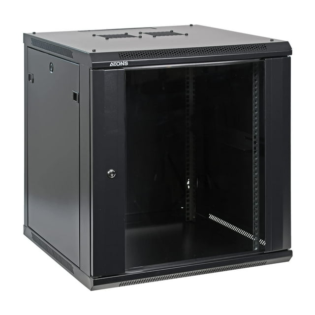 AEONS 12U Professional Wall Mount IT Cabinet Enclosure 19-Inch Server Network Rack 16-Inches Deep Black