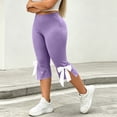 thumbnail image 6 of HAiming Plus Size Capri Pants for Women Bow Side Slit Slim Elastic Waist Solid Color Casual Pants Workout Pants, 6 of 9