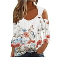 thumbnail image 2 of Xdegoge Women Clothing Under 10. Womens Tops 3/4 Sleeve Trendy V Neck T Shirts Floral Summer Tunic Ladies Tops Loose Fit Dressy Casual Blouses Lightweight Eyelet Going Out Tops Ropa Mujer, 2 of 5