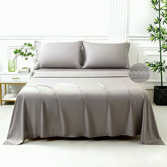 Bamboo Chill Sheets - Queen Size Cooling Sheet Set with Deep Pocket, Rayon Fabric, 1 Fitted Sheet, 1 Flat Sheet, 2 Pillow Cases - Grey Twin Size