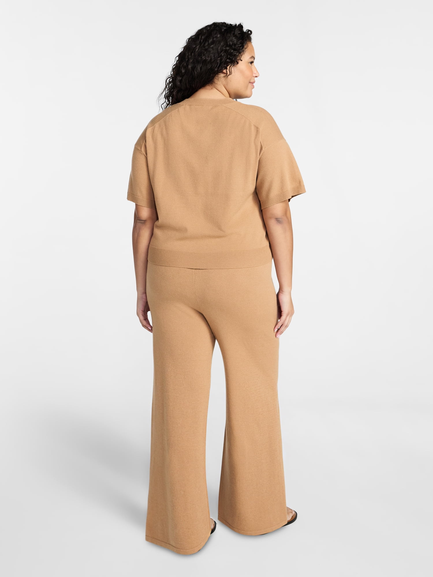 Terra & Sky Women’s Plus Short Sleeve Sweater and Pants, 2-Piece Matching Set, Sizes 0X-4X