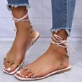 thumbnail image 2 of Juebong Sandals clearance Lace up Flat Sandals, Rhinestone Dresssy Low Wedge Travel Flat Sandal, Summer Wedding Shoes Cute Strappy Open Toe Flat Sandals, 2 of 5