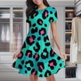 thumbnail image 2 of Blue Pink Leopard Skin Women's Classic Swing Skater Dress Casual Work Party Cocktail Dresses, 2 of 6