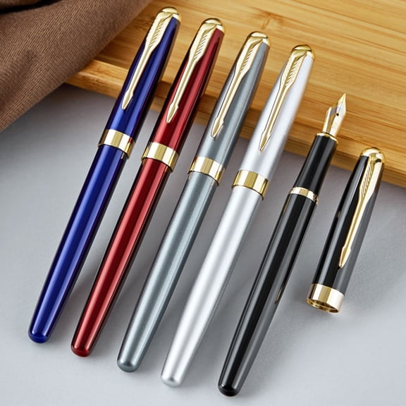 Set of 5 Refillable Fountain Pen Fine Nib,Fancy Ink Pen,Cool Ink Pens for Writing,Business Metal,0.5mm Fine Point Business Pen,Smooth Writing for Journaling & Calligraphy,Gift Supplies