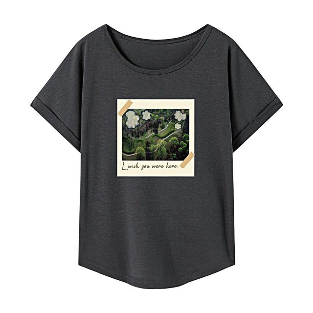 Camiseta para mujer, ropa de verano, cuello redondo, camiseta con cuello redondo para uso diario de vacaciones SG