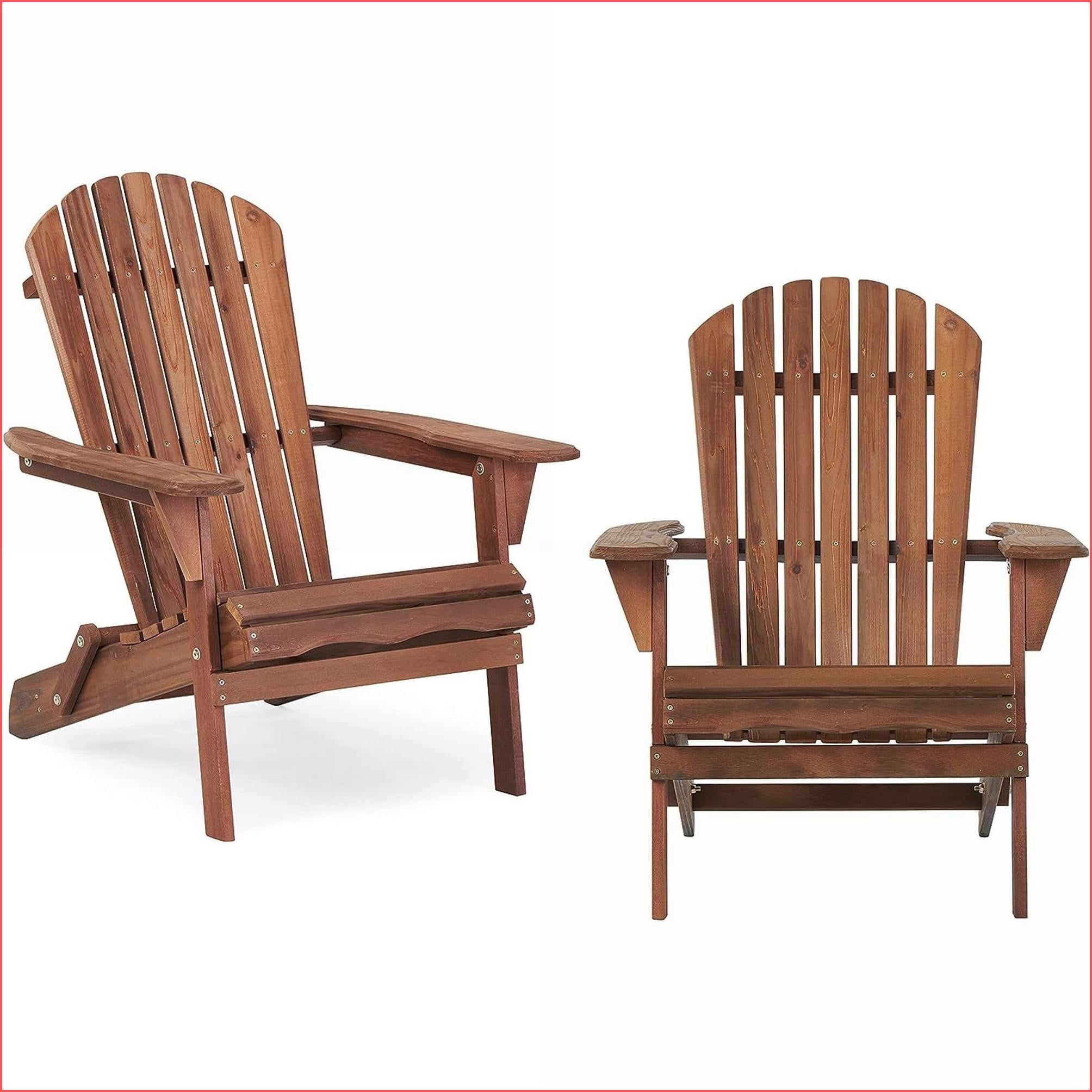 Outdoor Adirondack Chairs Set of 2, Foldable Solid Wood Patio Chairs for Garden, Backyard, Pool, Fire Pit, Half Pre-Assembled | Natural Light Brown | Slat Back