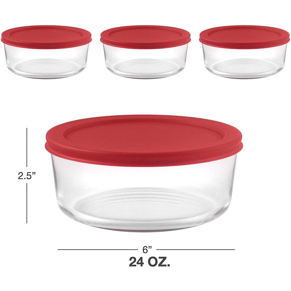 Bovado USA Glass Food Storage Containers Clear with Red Airtight Lids 30 oz 4 Cup BPA-Free, Set of 4