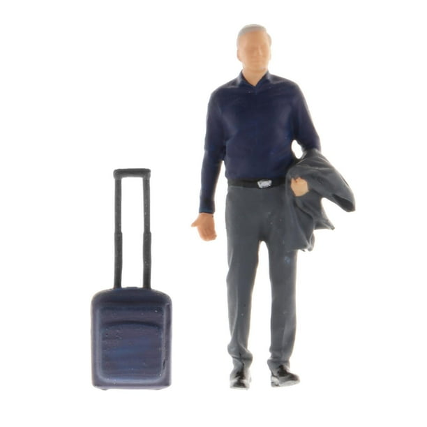 1:64 modelo de resina pequeña hombre de negocios Mini personaje miniatura Micro paisaje Diorama pintado maleta Maleta Camisa Negra Hugo Figura de personas de modelos en miniatura