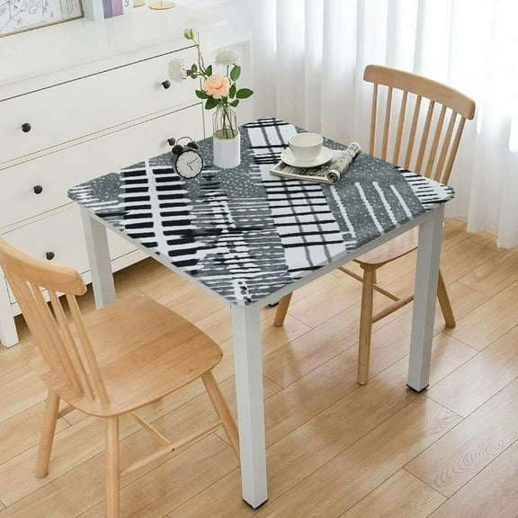 BANET Table Cloth Cover Small Square Table, Oilcloth Tablecloth, Wipeable Tablecloths for Parties Card Table, Coffee Table, Outdoor, Camping Gray white