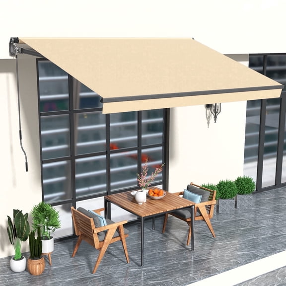 HOMEDEMO 8.2x6.5 Retractable Awning for Patio, Manual Awnings, Sunshade Shelter Crank Handle, UV & Waterproof Polyester Cover and Aluminum Frame for Balcony, Yard, Outdoor Deck, Beige