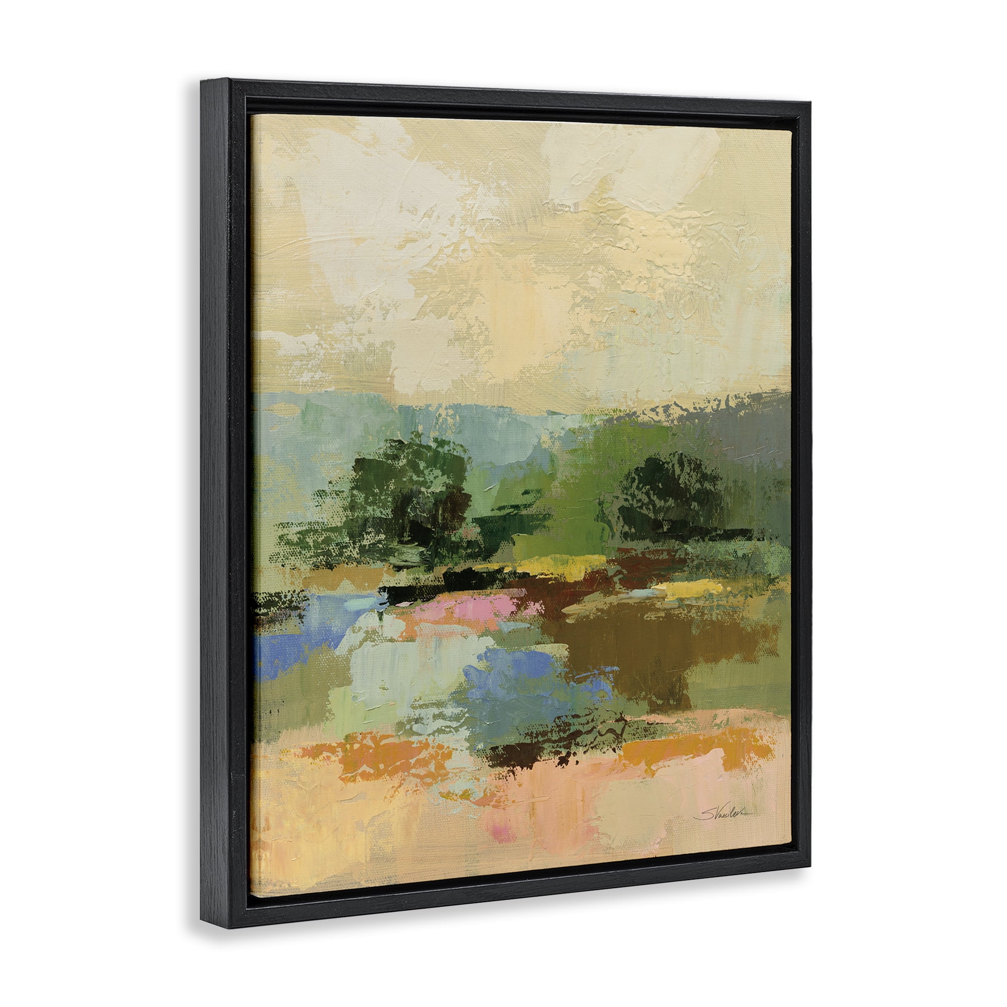 Stupell Industries Across The River Abstract Landscape Painting Black Floater Framed Art Print Wall Art, 25 x 31