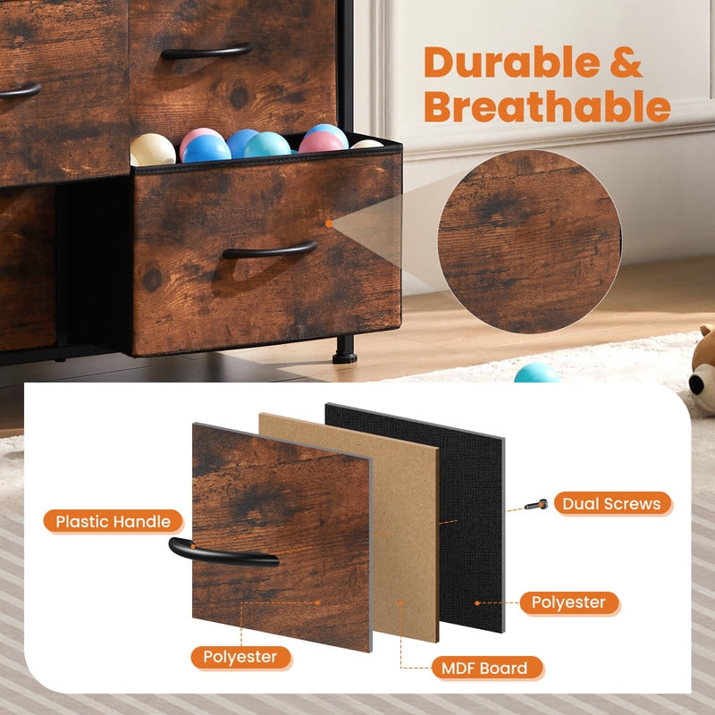 EDX 10-Drawers Dresser, Sturdy Fabric Organizer for Living Room, Hallway, Black-Brwon