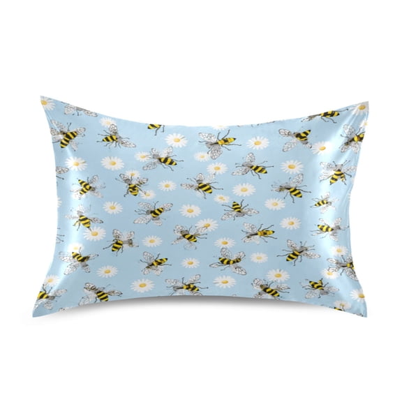 Satin Pillow Case Envelope Pillow Covers Standard Size Soft Pillow Cases for Bedroom, Blue Bees Printed