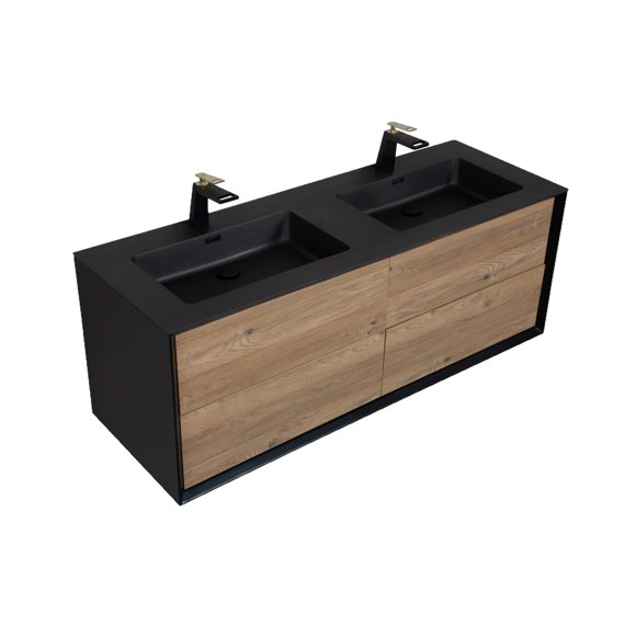 SERA Fleur Bathroom Vanity Black and Rough Oak