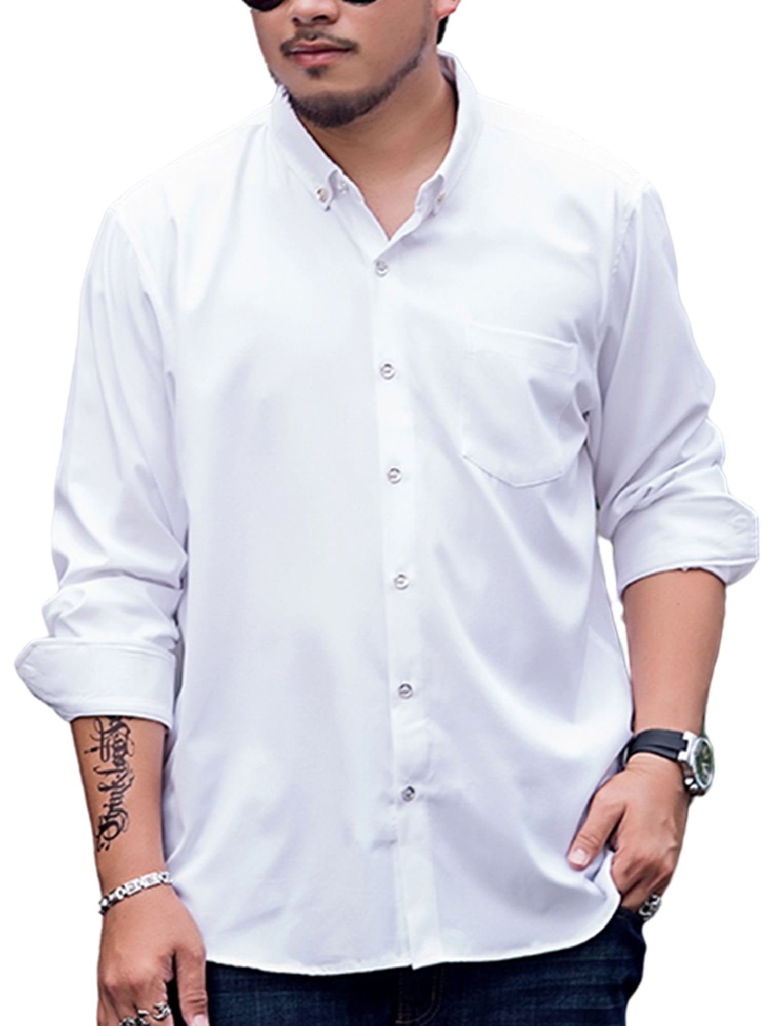 RDHOPE-Men Plus Size Regular-Fit Solid Relaxed Botton Front Work Shirt