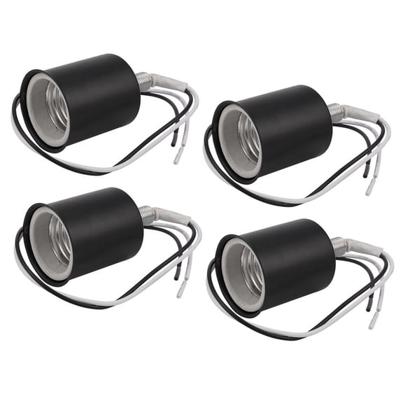4X E27 Ceramic Screw Base Round LED Light Bulb Lamp Socket Holder Adapter Metal Lamp Holder with Wire Black