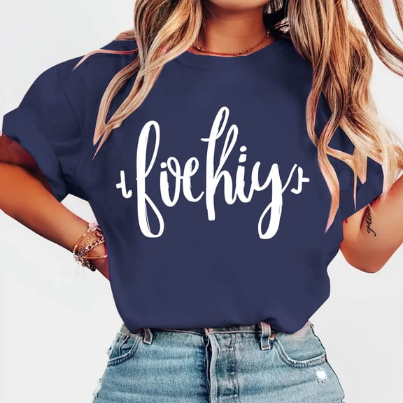 T-Shirt for Women Crewneck Short Sleeve Casual Loose Fit Graphic Letter Print Soft Breathable Summer Fashion Tee Tops