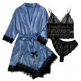 thumbnail image 3 of Blmnix Women's Pajama Sets Silk Pajamas Sexy Pajama Matching Pajama Sets Pants Elbow-Length Blue Wide-Leg Lace Neckline Short Womens Pajama Shorts,L, 3 of 5