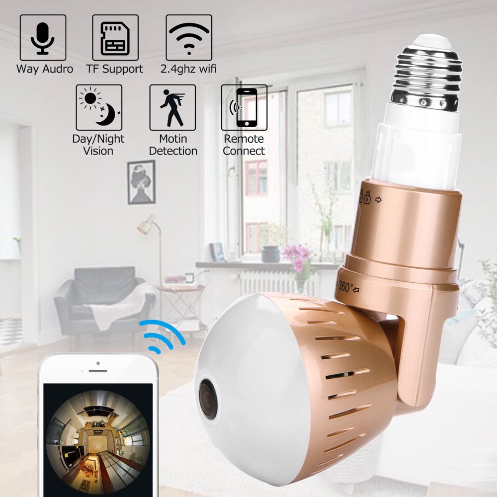 Light Bulb Security Camera, 1080P WiFi Wireless IP LED Cam, 360 Degrees