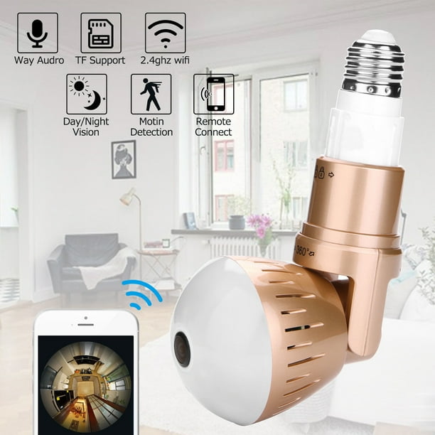 Light Bulb Security Camera, 1080P WiFi Wireless IP LED Cam, 360 Degrees