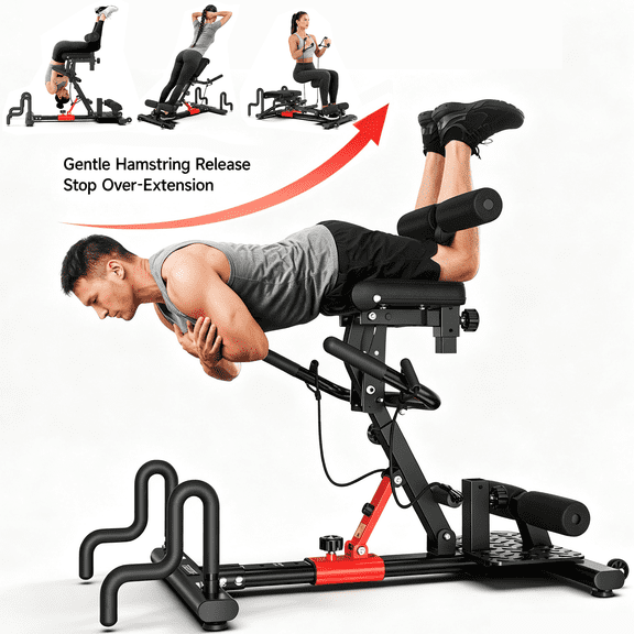 LNOW 3 in 1 Adjustable Inversion Machine for Back Stretcher, Roman Chair Hyper Back Extension Machine,Squat Machine for Home Gym Full Body Exercise